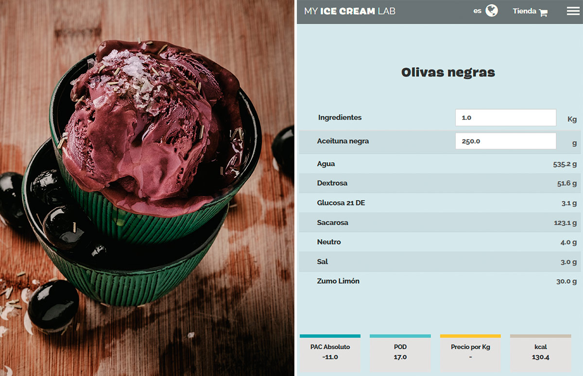 receta de helados salados:  olivas negras elaborada con MyIceCreamLab